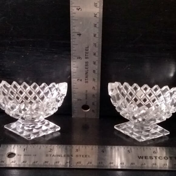 Antique Lead Crystal  Boat Shape Waffle Open Salt and Pepper Set - Picture 2 of 11